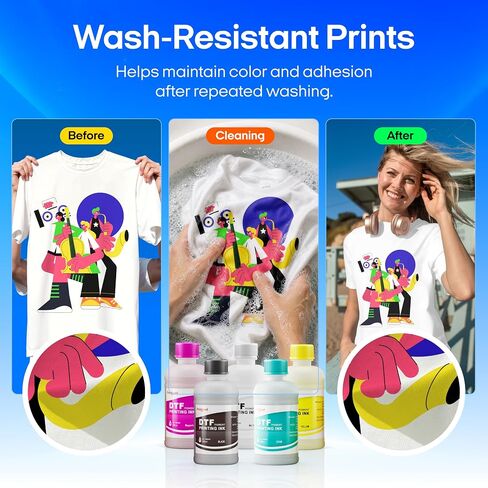 Procolored DTF Printer Ink Set, 5 Colors CMYKW 250ml Bottles, Direct to Film Transfer Ink with 250ml Nozzle Cleaning Solution & 500g DTF Powder for DTF Printer T-Shirt Printing in Kuwait