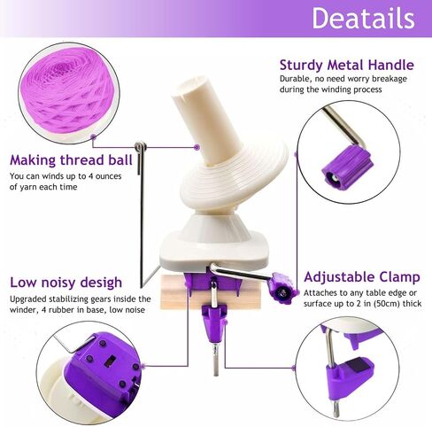Ayasee Yarn Ball Winder, Yarn Winder Knitting Set Hand Operated Ball Winder with Tabletop Clamp for Yarn Storage (22) (Purple) in Saudi Arabia