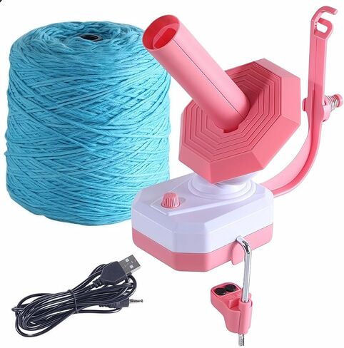 Electric Yarn Ball Winder, Pink and White, Automatic Tension Control with Stepless Speed, 7oz Capacity for Knitting and Crochet, USB Powered in Kuwait
