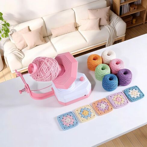Electric Yarn Ball Winder, Pink and White, Automatic Tension Control with Stepless Speed, 7oz Capacity for Knitting and Crochet, USB Powered in Kuwait