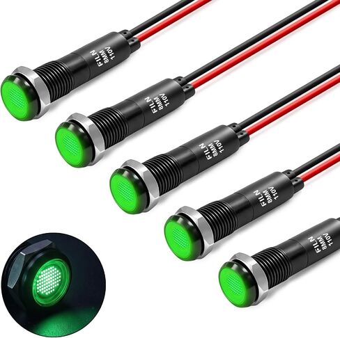 5Pcs 8MM (5/16'') led Indicator Light 12V 24V Metal Pilot Lamp Lights Aluminum Black Anodized Waterproof ip67 Red Signal Lamp Light(12V-Black Anodized-Green 5Pcs) in Kuwait