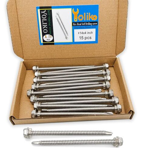 #14 x 1" (1" to 3" Available) Hex Washer Head Self Drilling Screws, 410 Stainless Steel, Self Tapping Sheet Metal Tek Screws, 50 PCS in Saudi Arabia