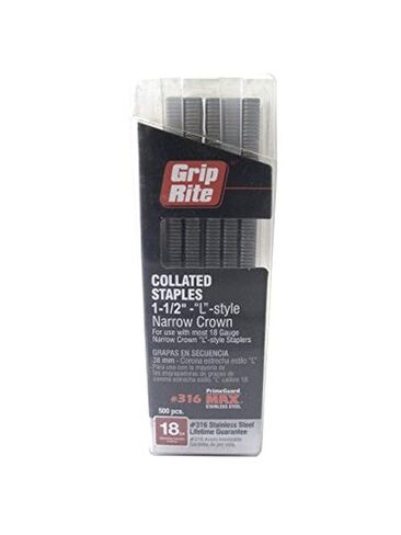 Grip Rite Prime Guard MAXB64912 1-1/2-inch 316 Stainless Steel 18 Gauge “L"-style Narrow Crown Staple, 500 per Belt Clip in Kuwait