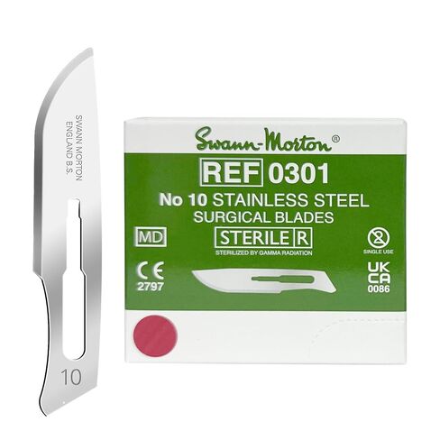 Swann-Morton #10 Sterile Surgical Blades, Stainless Steel [Individually Packed, Box of 100] in Kuwait