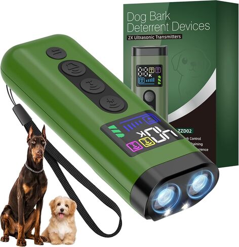 Dog Bark Deterrent Device, 65 FT Range,3X Ultrasonic Bark Deterrent Device & Ultrasonic Dog Trainer - Anti-Barking Device with Color Display, Safe & Effective Alternative to Bark Collars - Green in Kuwait