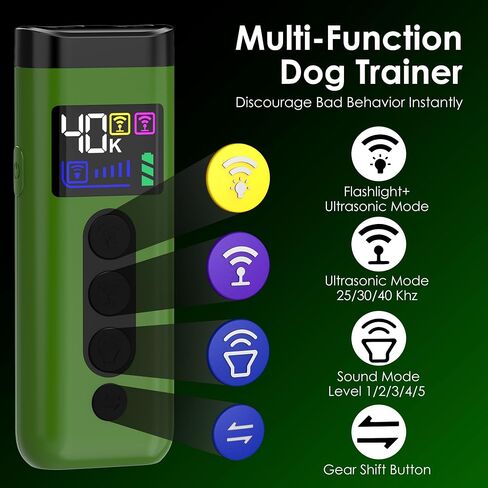 Dog Bark Deterrent Device, 65 FT Range,3X Ultrasonic Bark Deterrent Device & Ultrasonic Dog Trainer - Anti-Barking Device with Color Display, Safe & Effective Alternative to Bark Collars - Green in Kuwait