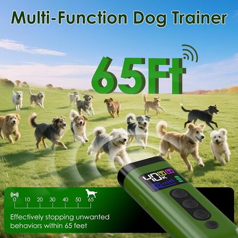 Dog Bark Deterrent Device, 65 FT Range,3X Ultrasonic Bark Deterrent Device & Ultrasonic Dog Trainer - Anti-Barking Device with Color Display, Safe & Effective Alternative to Bark Collars - Green in Kuwait