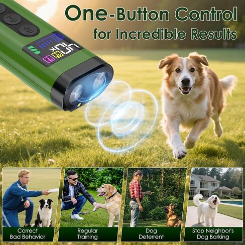 Dog Bark Deterrent Device, 65 FT Range,3X Ultrasonic Bark Deterrent Device & Ultrasonic Dog Trainer - Anti-Barking Device with Color Display, Safe & Effective Alternative to Bark Collars - Green in Kuwait