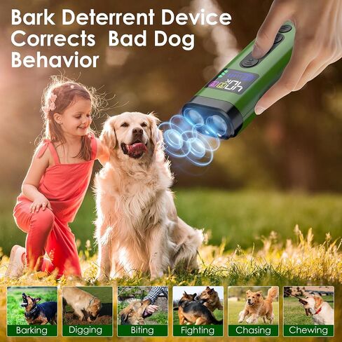 Dog Bark Deterrent Device, 65 FT Range,3X Ultrasonic Bark Deterrent Device & Ultrasonic Dog Trainer - Anti-Barking Device with Color Display, Safe & Effective Alternative to Bark Collars - Green in Kuwait
