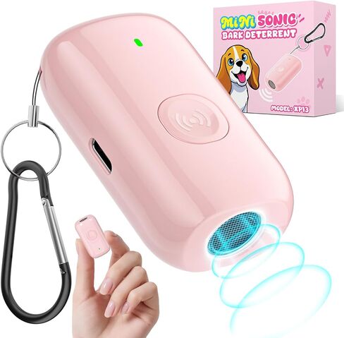 Mini ultrasonic dog bark deterrent device, effectively stops unwanted barking with 50ft,pain free training & behavior aid for indoor/outdoor use,rechargeable portable dog barking stopper (Light Pink) in Kuwait