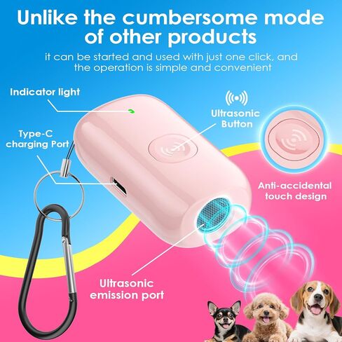 Mini ultrasonic dog bark deterrent device, effectively stops unwanted barking with 50ft,pain free training & behavior aid for indoor/outdoor use,rechargeable portable dog barking stopper (Light Pink) in Kuwait