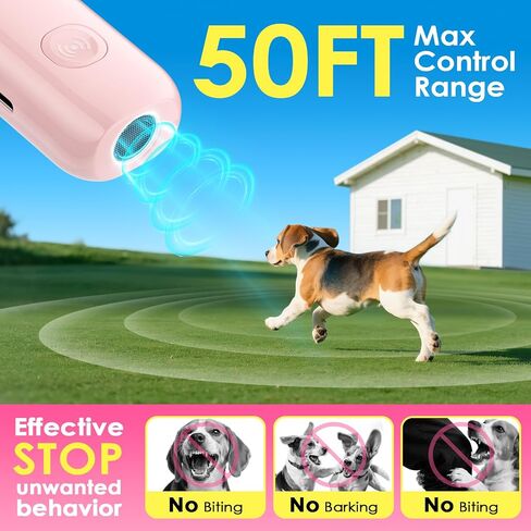 Mini ultrasonic dog bark deterrent device, effectively stops unwanted barking with 50ft,pain free training & behavior aid for indoor/outdoor use,rechargeable portable dog barking stopper (Light Pink) in Kuwait