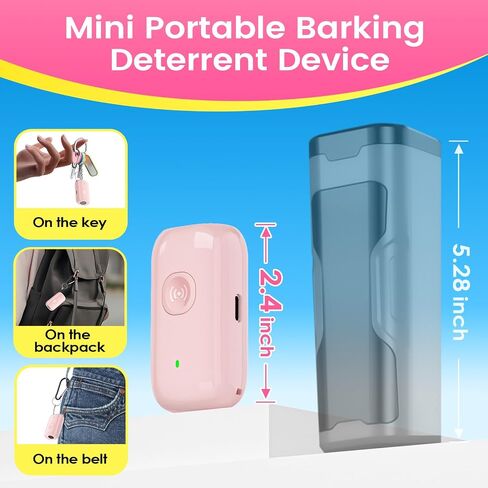 Mini ultrasonic dog bark deterrent device, effectively stops unwanted barking with 50ft,pain free training & behavior aid for indoor/outdoor use,rechargeable portable dog barking stopper (Light Pink) in Kuwait