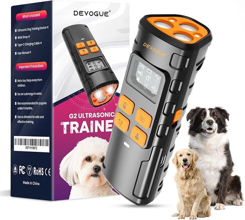 DEVOGUE® Anti Barking Device for Dogs, Dog Deterrent Device, Ultrasonic Dog Bark Deterrent with 4 Training Modes, Rechargeable Anti Bark & Bark Stopper Outdoor, 12–15m Range, 3-Head Design in Kuwait