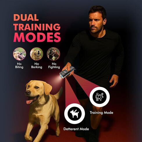 DEVOGUE® Anti Barking Device for Dogs, Dog Deterrent Device, Ultrasonic Dog Bark Deterrent with 4 Training Modes, Rechargeable Anti Bark & Bark Stopper Outdoor, 12–15m Range, 3-Head Design in Kuwait