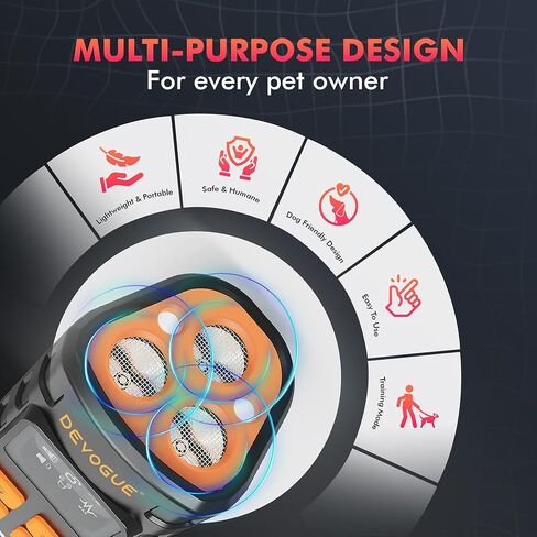 DEVOGUE® Anti Barking Device for Dogs, Dog Deterrent Device, Ultrasonic Dog Bark Deterrent with 4 Training Modes, Rechargeable Anti Bark & Bark Stopper Outdoor, 12–15m Range, 3-Head Design in Kuwait