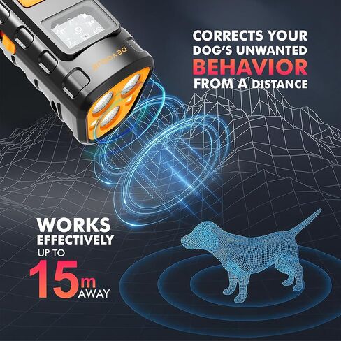 DEVOGUE® Anti Barking Device for Dogs, Dog Deterrent Device, Ultrasonic Dog Bark Deterrent with 4 Training Modes, Rechargeable Anti Bark & Bark Stopper Outdoor, 12–15m Range, 3-Head Design in Kuwait