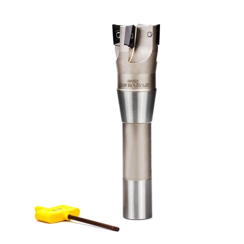 OSCARBIDE Nickel Plated Indexable End Mill R8 Shank,1-1/4"Cutting Diameter,5-27/32''Overall Length,90 Degree,AP16,3 Flutes with 3 Pieces APKT1604 Carbide Inserts in Saudi Arabia