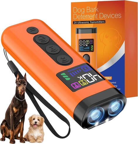 Dog Bark Deterrent Device, 65 FT Range,3X Ultrasonic Bark Deterrent Device & Ultrasonic Dog Trainer - Anti-Barking Device with Color Display, Safe & Effective Alternative to Bark Collars - Orange in Kuwait