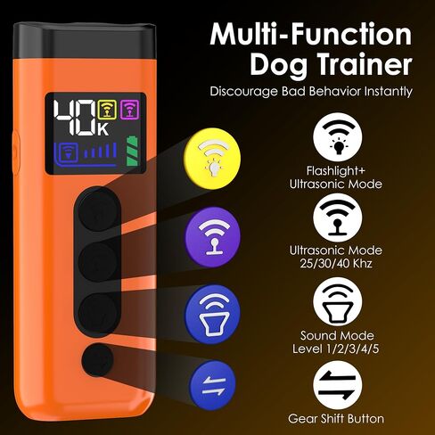 Dog Bark Deterrent Device, 65 FT Range,3X Ultrasonic Bark Deterrent Device & Ultrasonic Dog Trainer - Anti-Barking Device with Color Display, Safe & Effective Alternative to Bark Collars - Orange in Kuwait