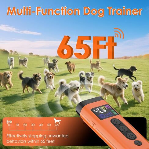 Dog Bark Deterrent Device, 65 FT Range,3X Ultrasonic Bark Deterrent Device & Ultrasonic Dog Trainer - Anti-Barking Device with Color Display, Safe & Effective Alternative to Bark Collars - Orange in Kuwait