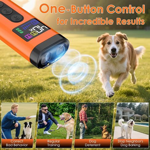 Dog Bark Deterrent Device, 65 FT Range,3X Ultrasonic Bark Deterrent Device & Ultrasonic Dog Trainer - Anti-Barking Device with Color Display, Safe & Effective Alternative to Bark Collars - Orange in Kuwait