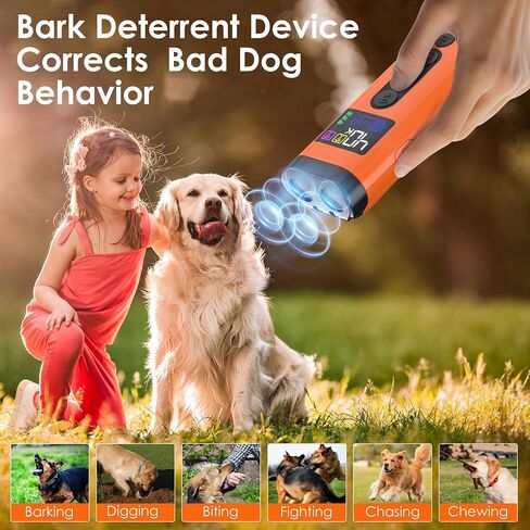 Dog Bark Deterrent Device, 65 FT Range,3X Ultrasonic Bark Deterrent Device & Ultrasonic Dog Trainer - Anti-Barking Device with Color Display, Safe & Effective Alternative to Bark Collars - Orange in Kuwait