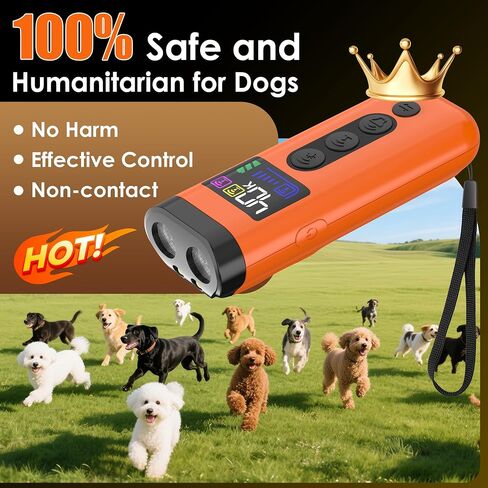 Dog Bark Deterrent Device, 65 FT Range,3X Ultrasonic Bark Deterrent Device & Ultrasonic Dog Trainer - Anti-Barking Device with Color Display, Safe & Effective Alternative to Bark Collars - Orange in Kuwait