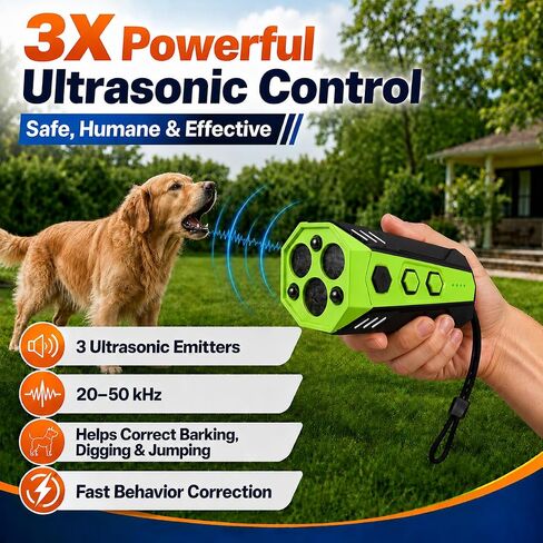 Dog Bark Deterrent Devices-3X Ultrasonic Anti Barking Device for Dogs,50 FT Range Barks No More Indoors Neighbor Outdoors with Flashlight,Portable Rechargeable Training Tool Bark Control for Dog in Kuwait