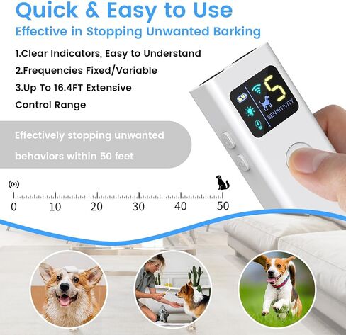 Anti Barking Device for Dogs,Multi-Functional Ultrasonic Bark Deterrent with 30 Ft Range, 3 Modes & LED Light, Safe for Humans & Dogs in Kuwait