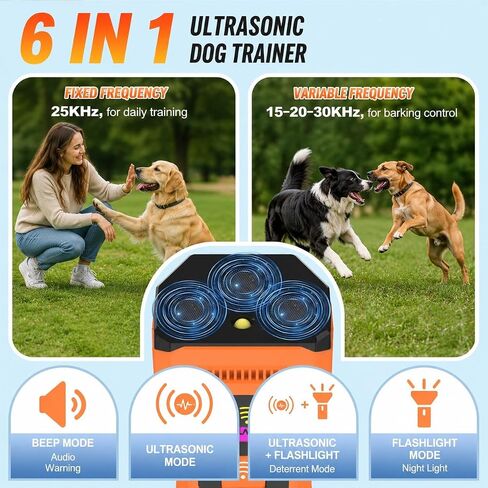 6 in 1 Ultrasonic Dog Trainer Rechargeable Handheld Bark Control Device in Kuwait