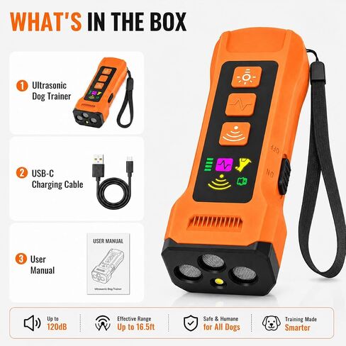 6 in 1 Ultrasonic Dog Trainer Rechargeable Handheld Bark Control Device in Kuwait