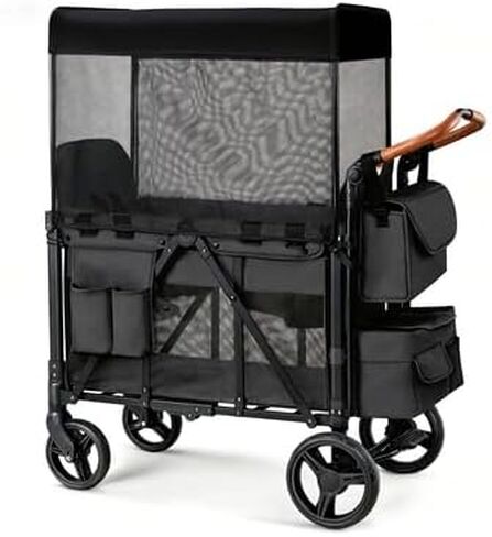Wagon Stroller for 2 Kids, High Seat & 5 Point Harness, Foldable All-Terrain Wagon for Toddler with Canopy in Saudi Arabia