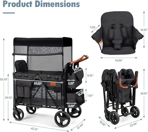 Wagon Stroller for 2 Kids, High Seat & 5 Point Harness, Foldable All-Terrain Wagon for Toddler with Canopy in Saudi Arabia
