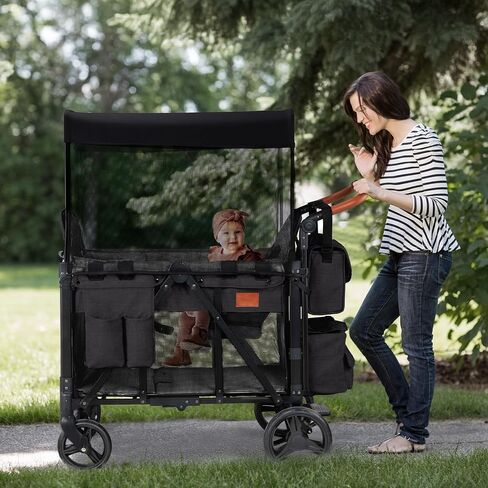 Wagon Stroller for 2 Kids, High Seat & 5 Point Harness, Foldable All-Terrain Wagon for Toddler with Canopy in Saudi Arabia