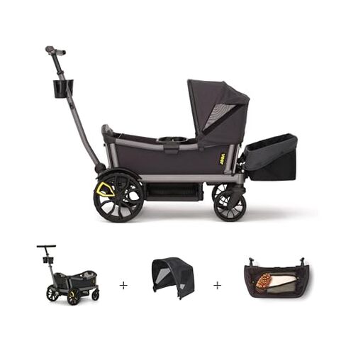 Veer Cruiser City Essentials Bundle | Premium 2 Seater Urban Stroller Wagon for Kids | Fully Collapsible | Hose Washable | Includes Cruiser City + Retractable Canopy + Storage Basket in Kuwait