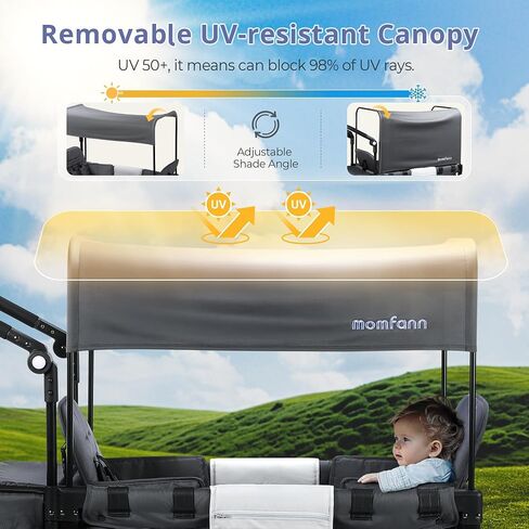MOMFANN 2-Kid Wagon Stroller, Foldable Baby Wagon with Removable Canopy in Kuwait