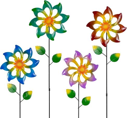 4 Pack Wind Spinners Outdoor, Colorful Metal Flower Windmill in Kuwait