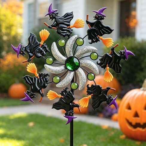 COOZZYHOUR Halloween Witch Wind Spinner, 39" Metal Yard Garden Stake Wind Sculpture,Outdoor Garden for Patio Lawn Halloween Party Decoration in Kuwait