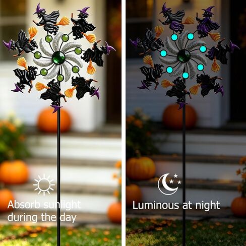 COOZZYHOUR Halloween Witch Wind Spinner, 39" Metal Yard Garden Stake Wind Sculpture,Outdoor Garden for Patio Lawn Halloween Party Decoration in Kuwait