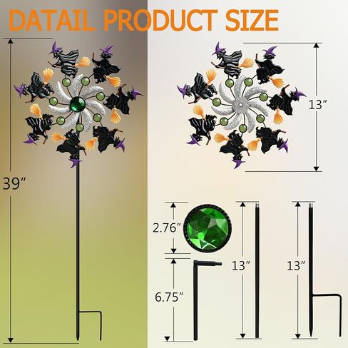 COOZZYHOUR Halloween Witch Wind Spinner, 39" Metal Yard Garden Stake Wind Sculpture,Outdoor Garden for Patio Lawn Halloween Party Decoration in Kuwait