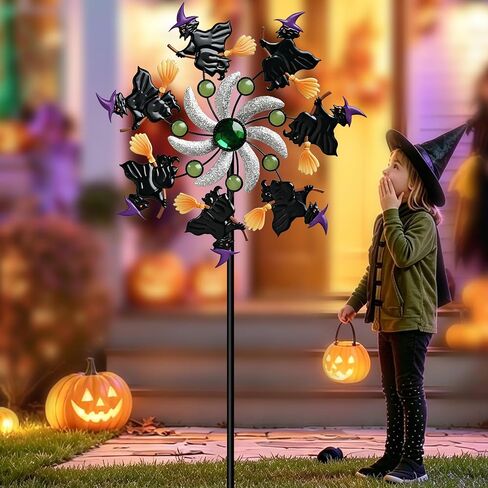 COOZZYHOUR Halloween Witch Wind Spinner, 39" Metal Yard Garden Stake Wind Sculpture,Outdoor Garden for Patio Lawn Halloween Party Decoration in Kuwait