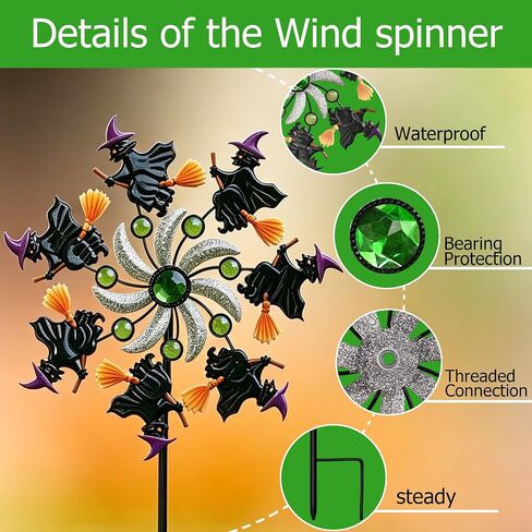 COOZZYHOUR Halloween Witch Wind Spinner, 39" Metal Yard Garden Stake Wind Sculpture,Outdoor Garden for Patio Lawn Halloween Party Decoration in Kuwait