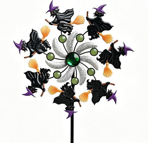 COOZZYHOUR Halloween Witch Wind Spinner, 39" Metal Yard Garden Stake Wind Sculpture,Outdoor Garden for Patio Lawn Halloween Party Decoration in Kuwait