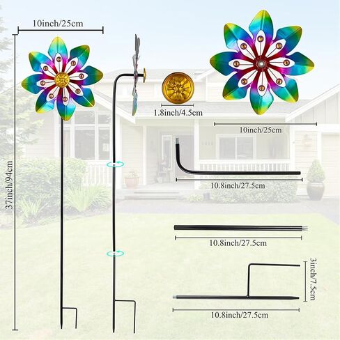 VEWOGARDEN 2 حزمة من دوارات الرياح في الهواء الطلق، دوارة رياح معدنية مع تصميم زهور لتزيين الحديقة في الفناء، ملونة in Kuwait