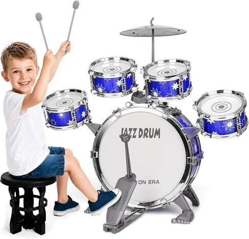 Upgrade Drum Set for Kids Ages 3-5 Jazz Drum Kit with Stool, Cymbal & Foot Pedal Music Toys for Boys Girls Birthday Gifts in Kuwait