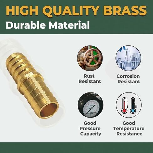 LIONMAX Hose Barb Fitting 3 PCS, 5/8 Inch to 5/8 Inch Barb Hose ID, Barb Splicer Mender, Brass Barb Union Hose Fittings, with 6 Hose Clamps, for Air/Water/Fuel/Oil in Kuwait