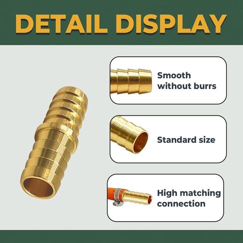 LIONMAX Hose Barb Fitting 3 PCS, 5/8 Inch to 5/8 Inch Barb Hose ID, Barb Splicer Mender, Brass Barb Union Hose Fittings, with 6 Hose Clamps, for Air/Water/Fuel/Oil in Kuwait