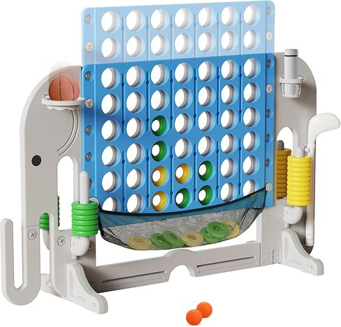 Giant 4 in a Row Connect Game, Adjustable Height (2.6FT-4.3FT) Jumbo 4-to-Score Yard Game Set with Basketball, Golf & Ring Toss, Elephant Design Outdoor Indoor Family Yard Party Game for Kids & Adults in Kuwait