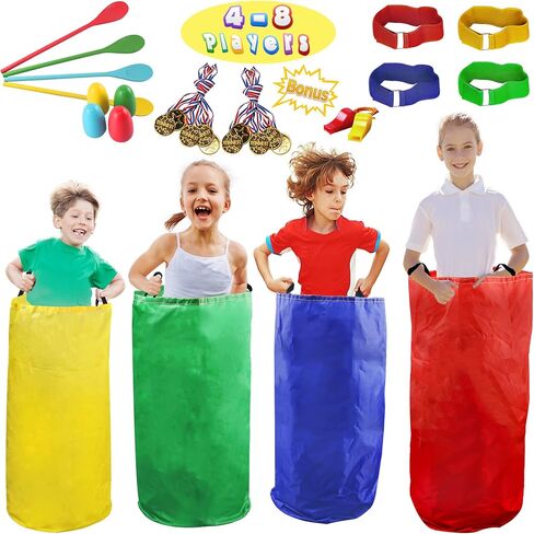 28PCS Potato Sack Race Bags, Egg and Spoon Race,Carnival Games 3-Legged Relay Race Bands, Outdoor Games for Kids and Adults (with Game Prizes & Whistles), Outside Yard Lawn Birthday Party Games in Kuwait